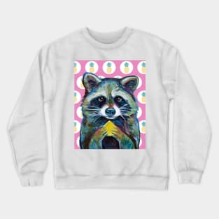 Cute RACCOON with Pineapple Pink Background Crewneck Sweatshirt